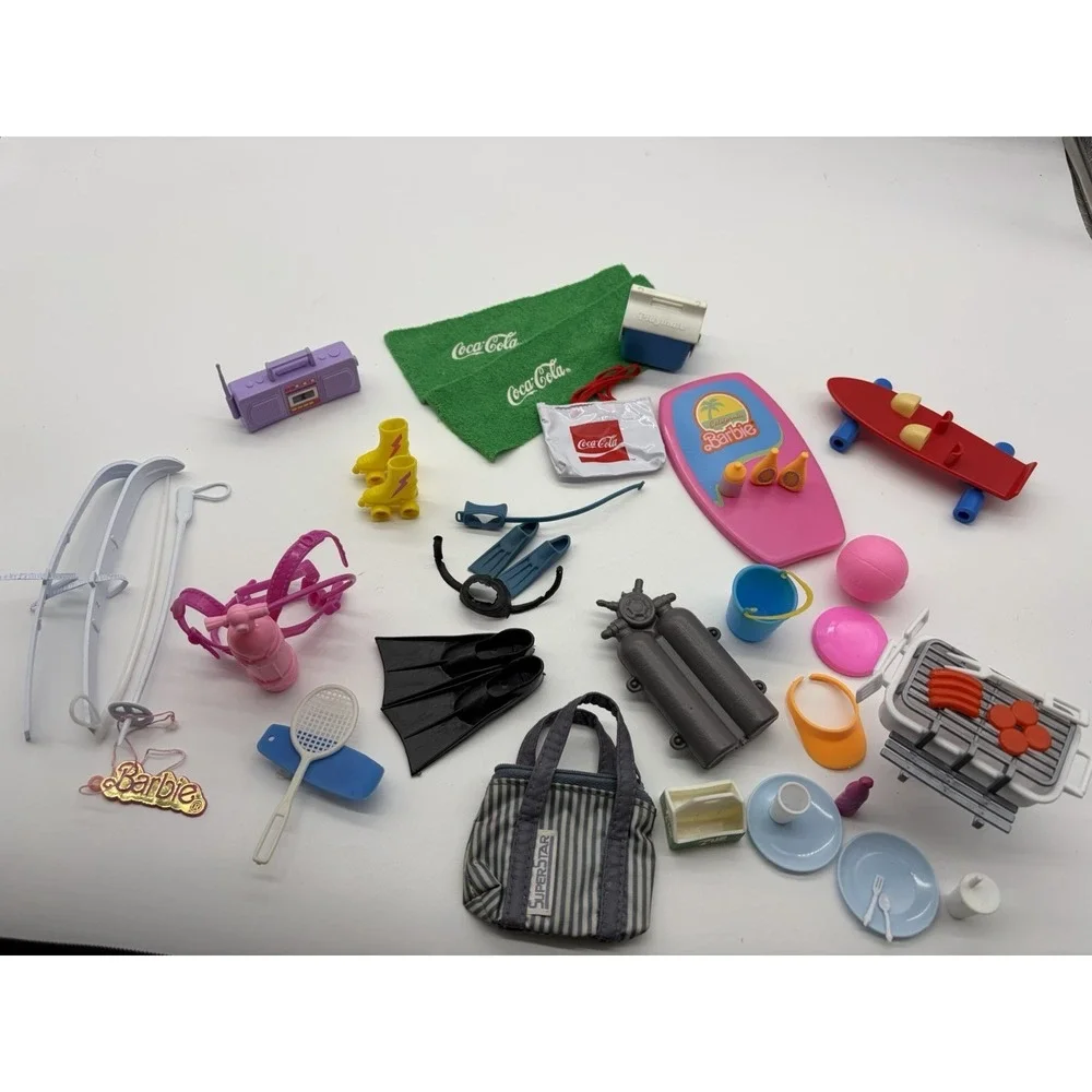 Vintage 80s 90s Barbie Sports Surfing Scuba Swim Accessories Beach Coke Lot